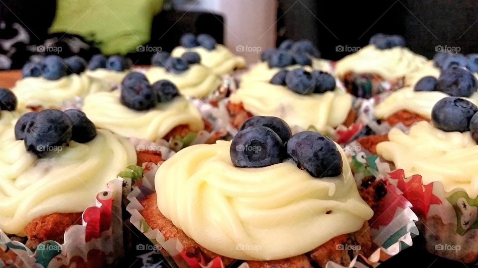 Blueberries on cupcakes