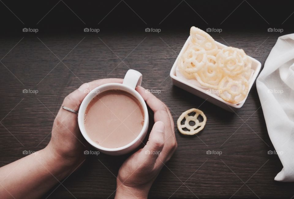 Elevated view of tea breakfast