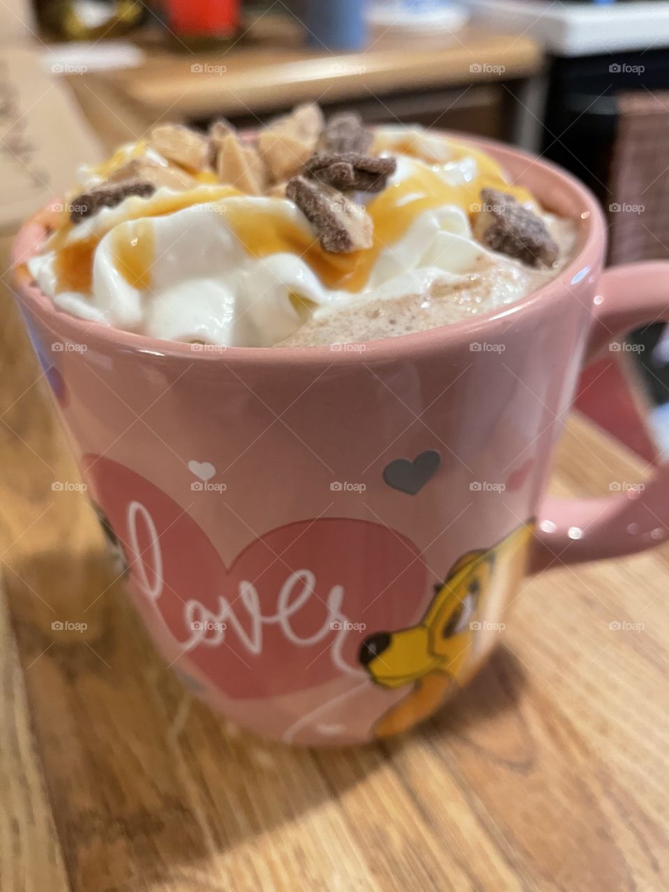 Salted caramel hot cocoa with extra caramel 