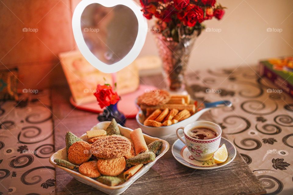 Cookies and tea at the table