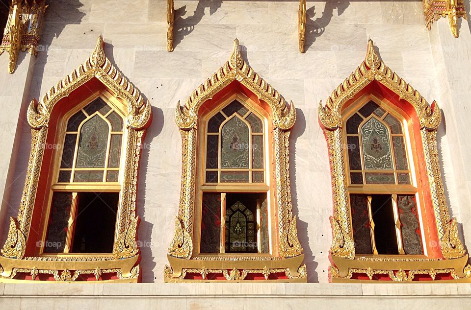 Thai temple windows. The highest Thai art on window of temple