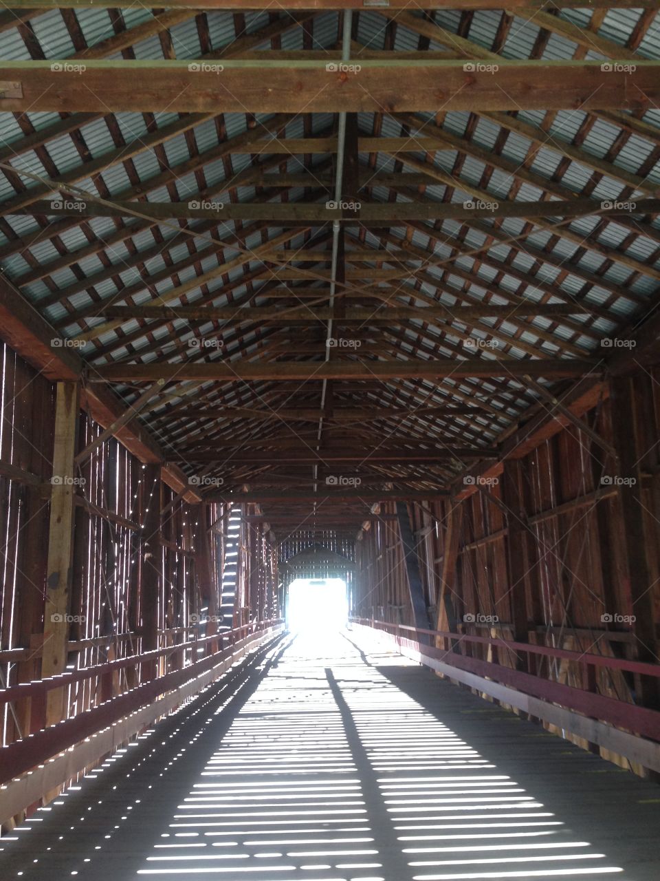 The inside of an old historic bridge. 