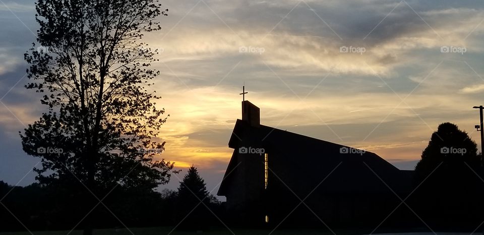 church at dusk