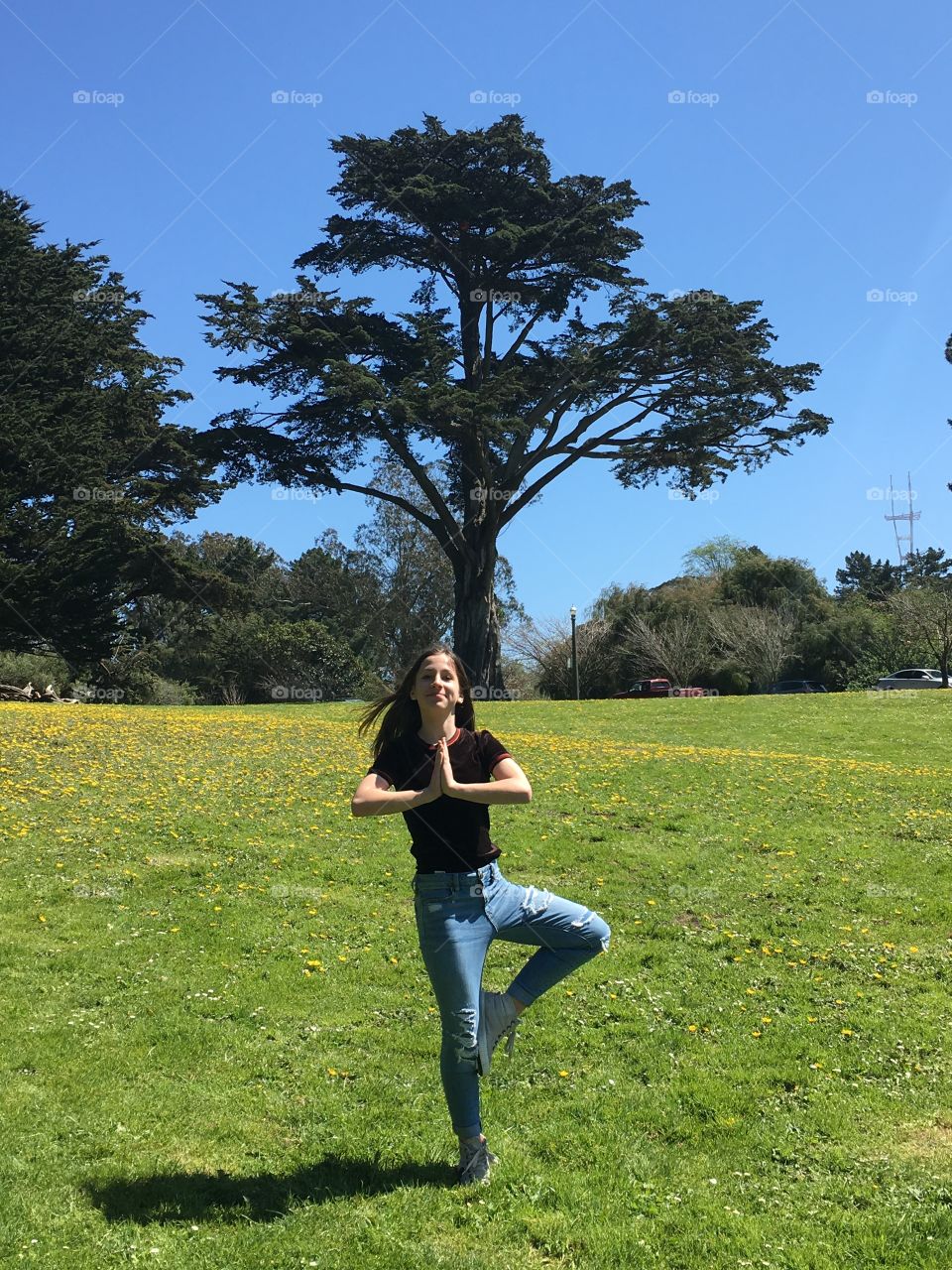 Tree pose in front of tree