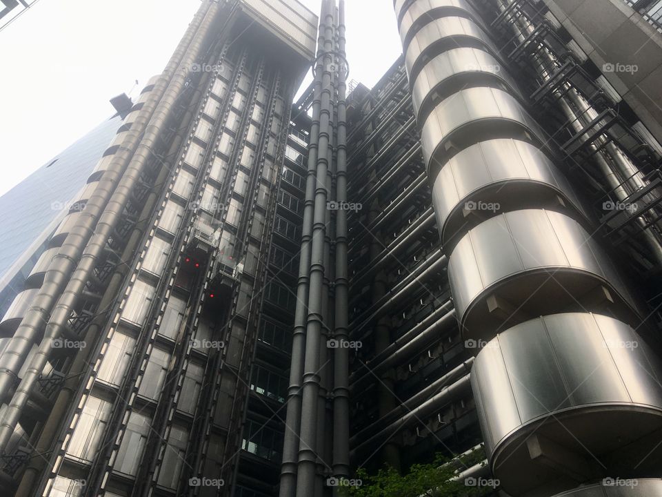 External lift shaft and stairwell at the Lloyd’s of London building, City of London