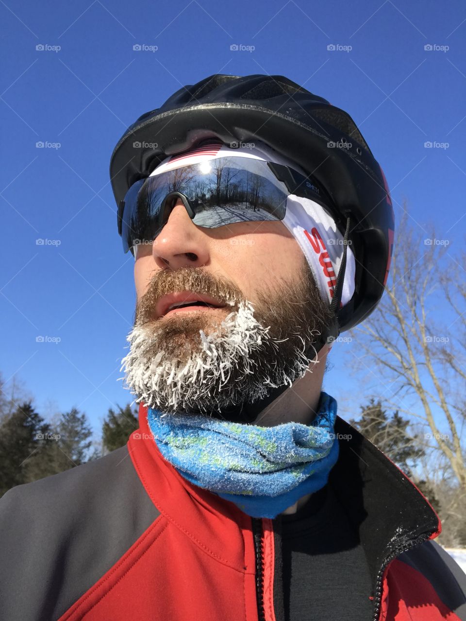 Ice beard on a cold day in Wisconsin after a fat tire bike ride.