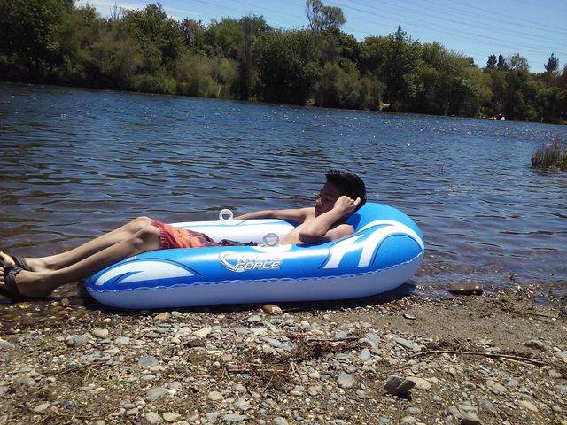 The Frankster Floatie. Nothing better than just to relax on the floatie at the river.