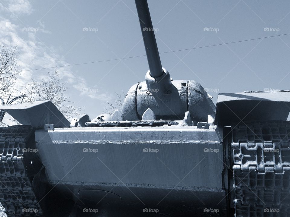 Monument to the T-34 tank. View of the tank from the facade