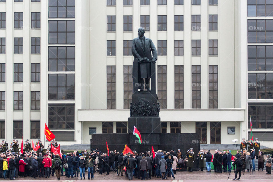 General view of the monument to Lenin. Minsk (Belarus). the anniversary of the revolution. 2017
