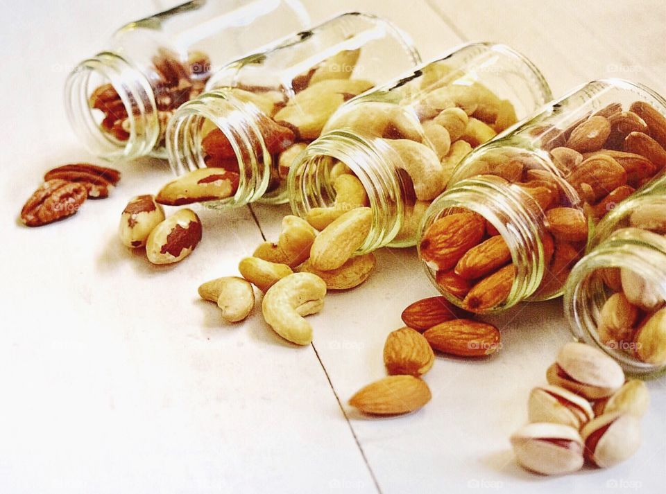 Healthy nut foods on table