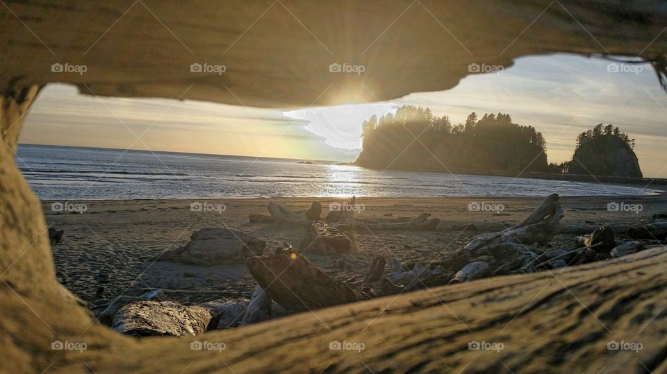 View of sea from cave