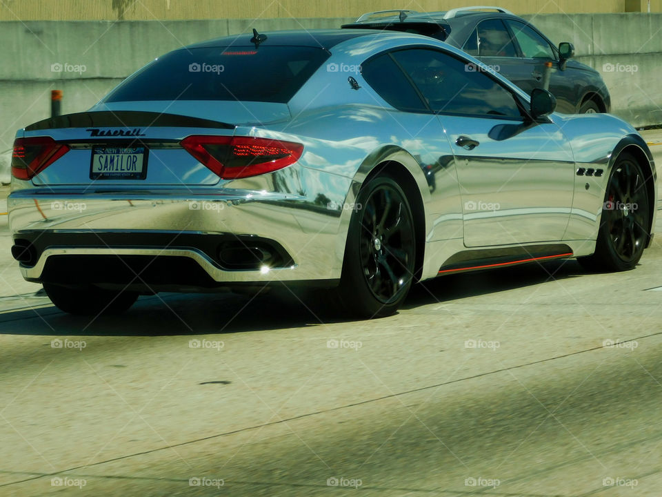 Chrome Maserati GranTuriso  rolling down I-95 in Miami, Florida! Eye-catching! 