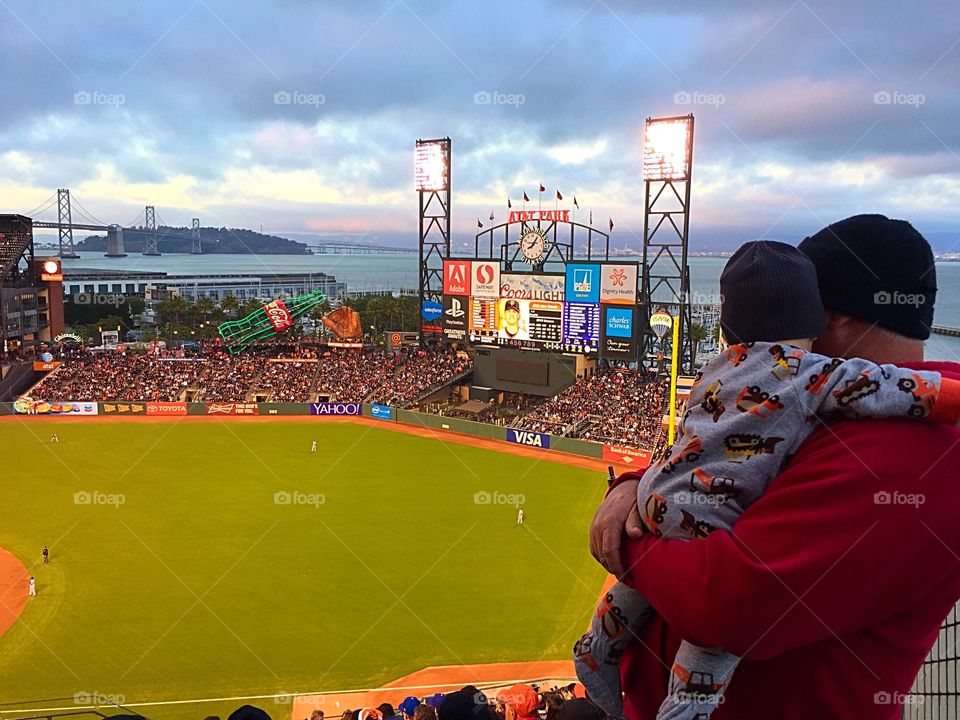 A Boy and his Grandpa. Watching the Giants game