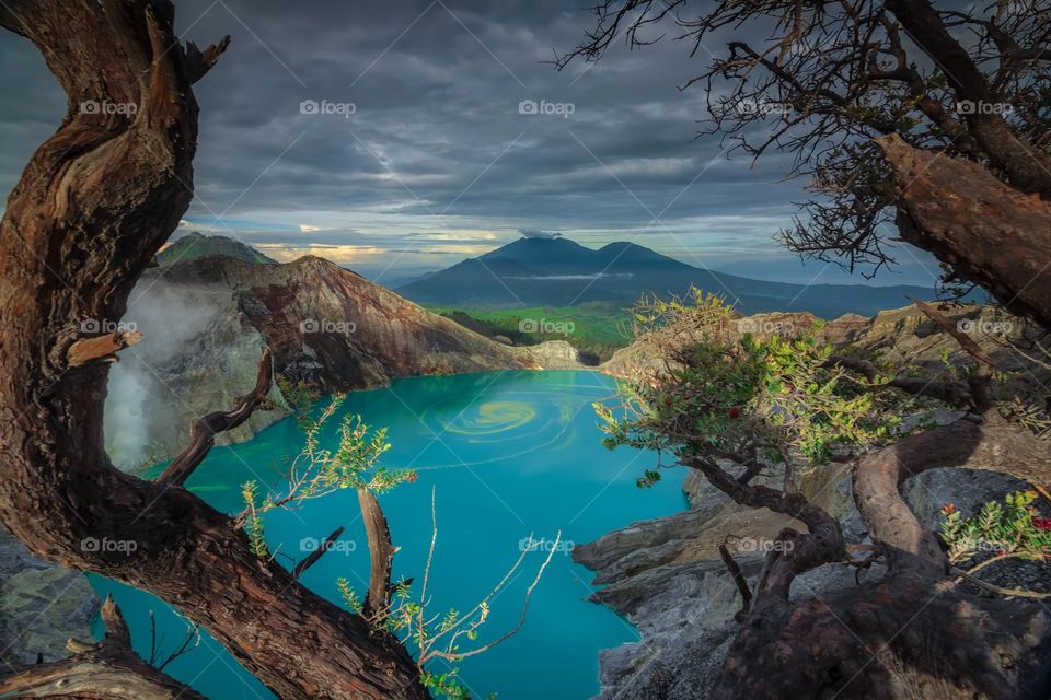 scenic view of ijen blue crater during  cloudy morning