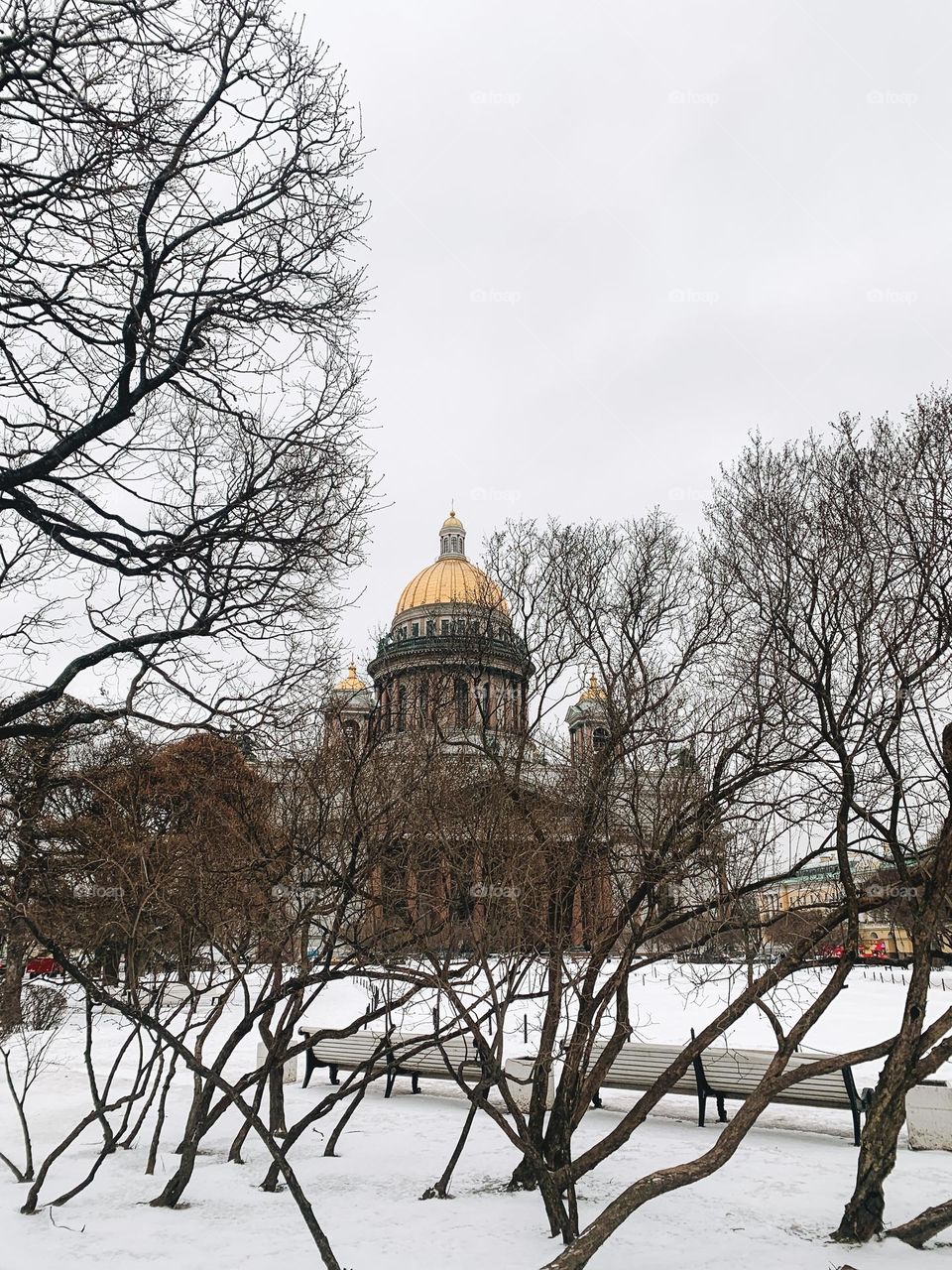 View of St. Isaac's Cathedral in St. Petersburg in winter