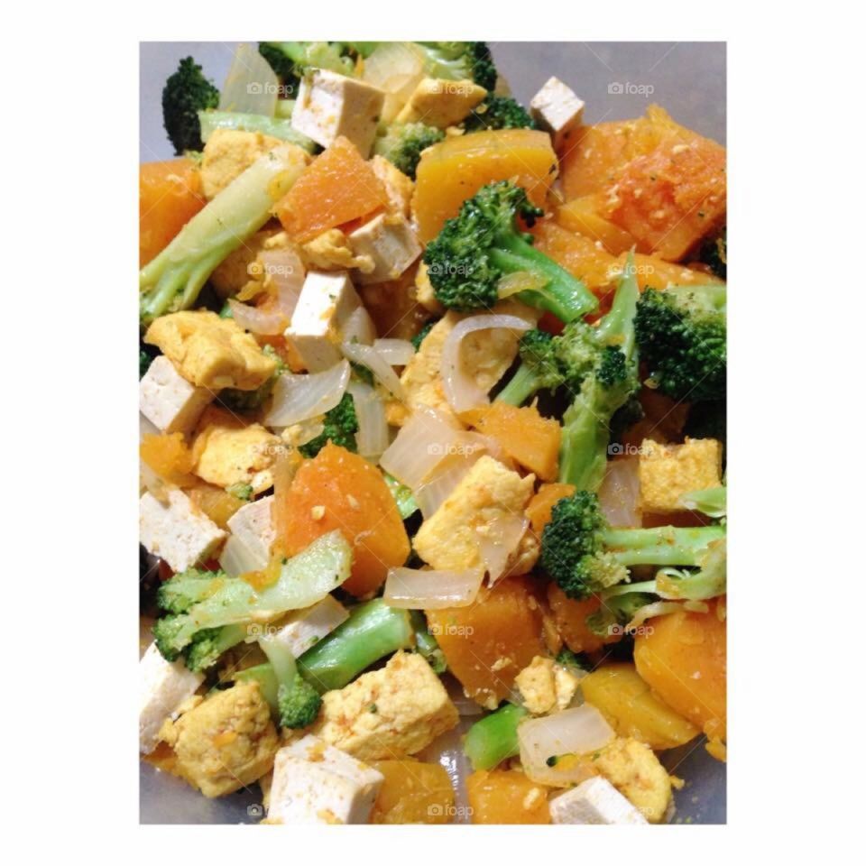 Close up of tofu salad 