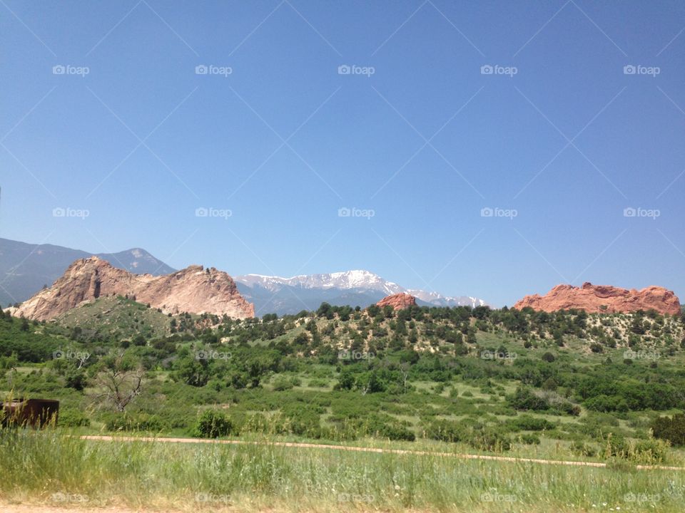 Looking at Pikes Peak through Garden of the Gods