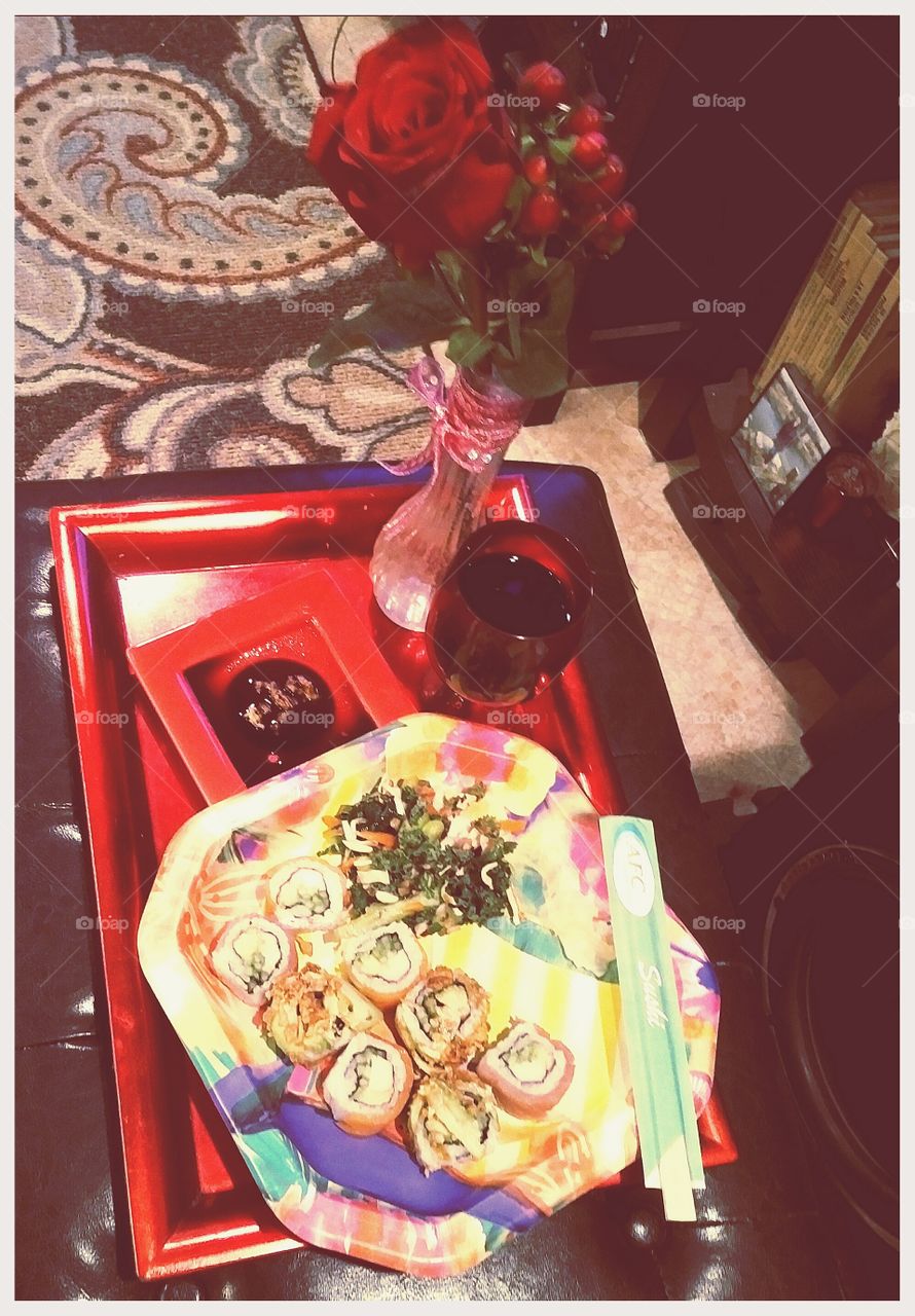 Rose, wine and sushi
