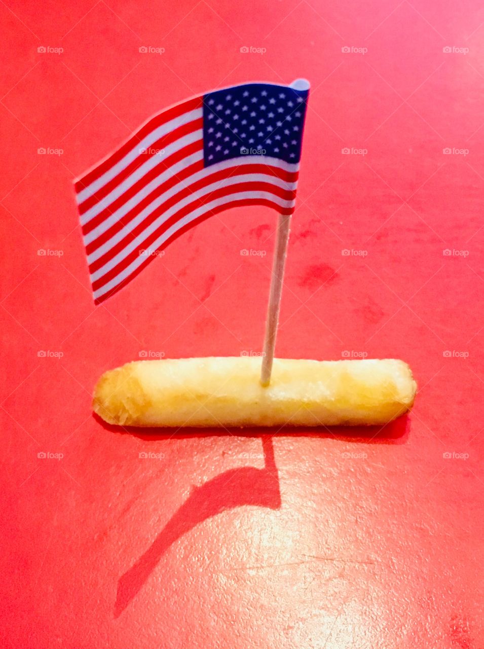 American flag in a chip with red background fast food
