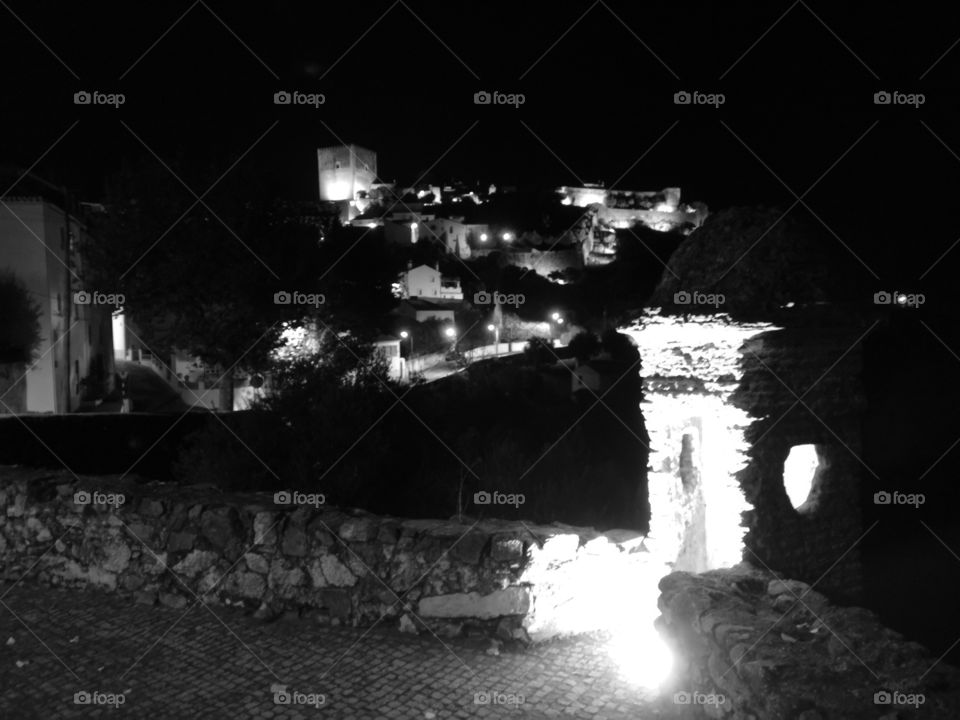 Monochrome Castle & Guard, Night View, Castelo de Vide, Portugal