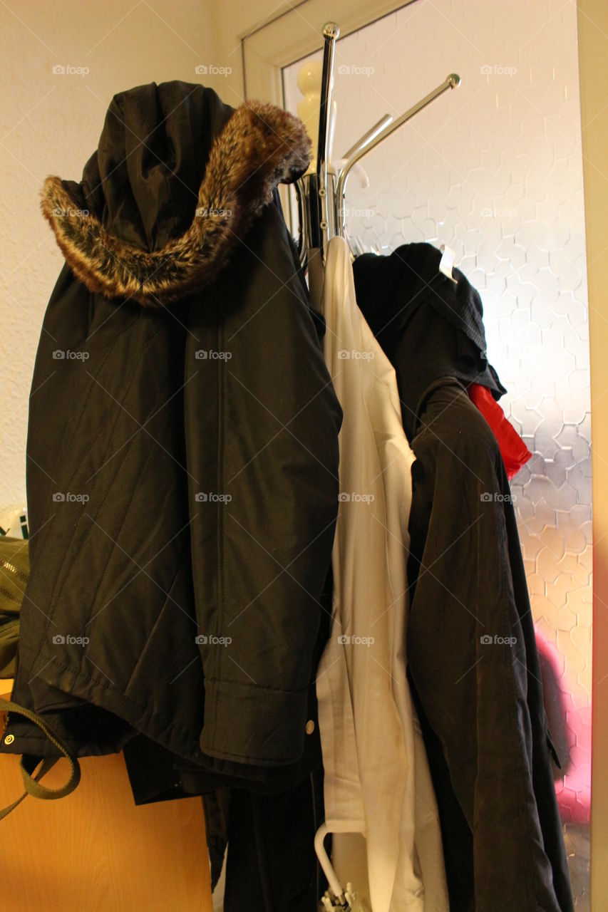 Coats hanging on the coat hanger