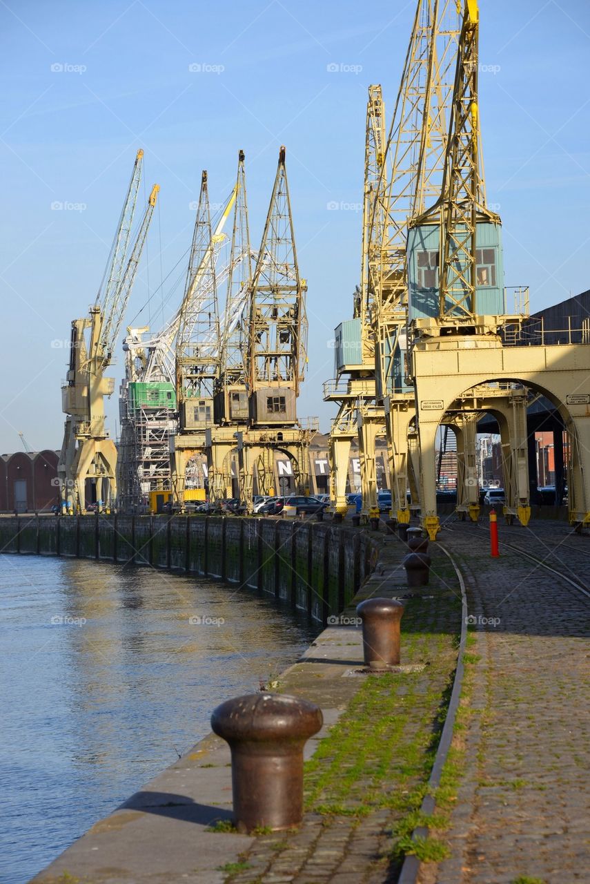 Old cranes at the quay in Antwerp
