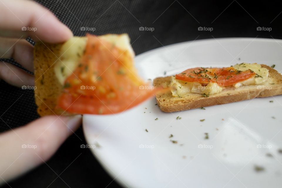 Tomato and cheese on toast 