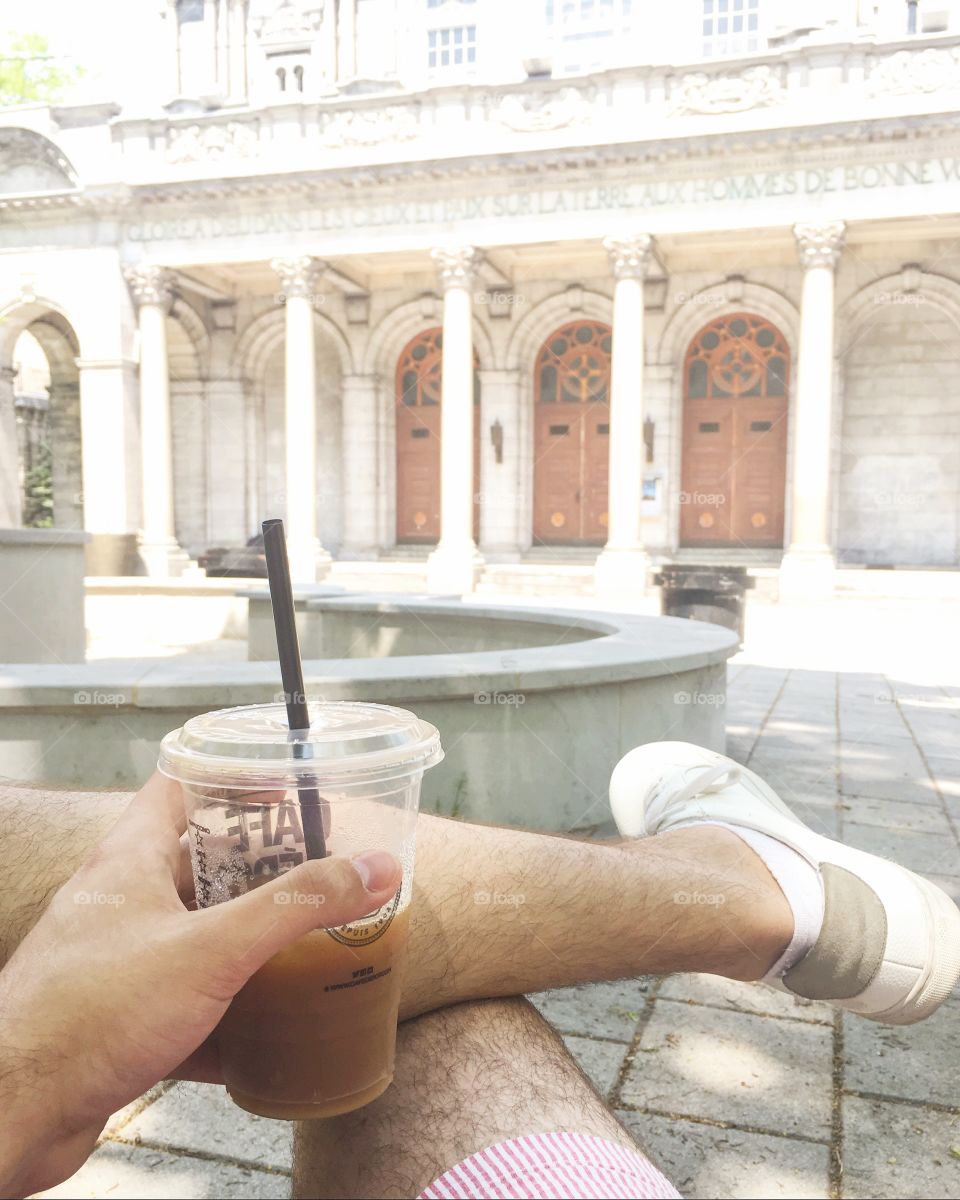 Iced coffee in the park during summer 