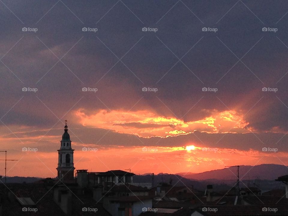 Sunset over Vicenza, Italy on my latest trip. That's the view from the rooftop of Palladian Basilica