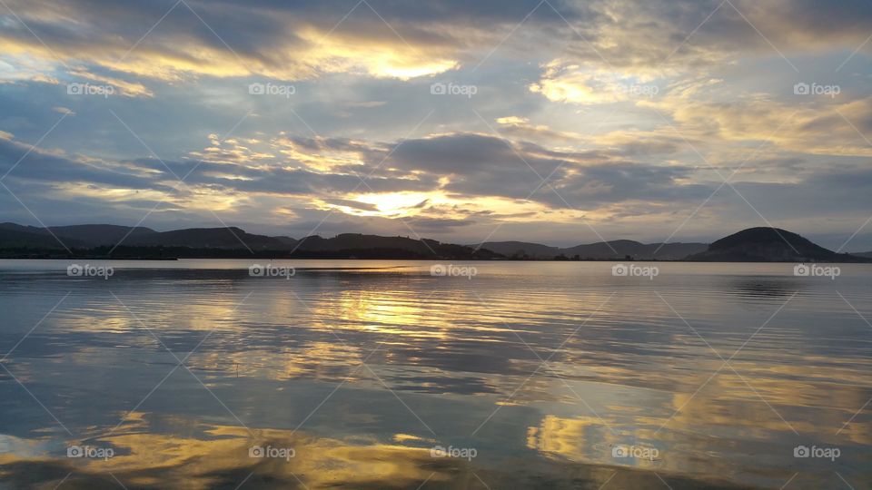 beautiful sunset reflection on the lake
