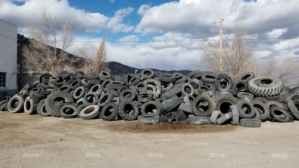 scrap tire pile in small town of Nevada
