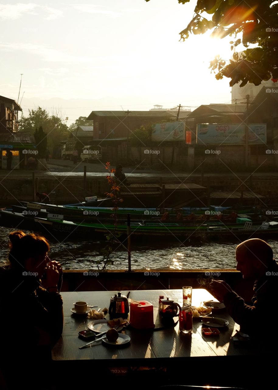 Breakfast by the river at sunrise