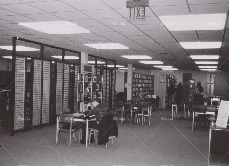 Study Hard. Interior of the Hyattsville City Public Library. Vintage image circa 1960s.