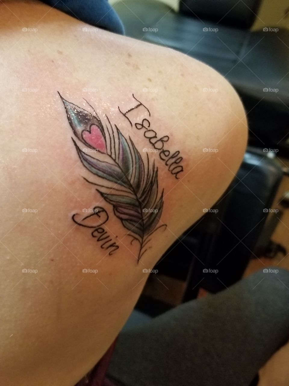 Daughter Tattoo of her child birthstone and name