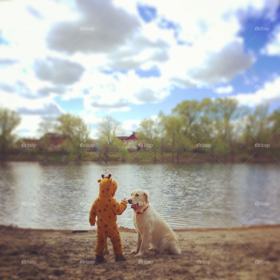 Dog, Water, One, Lake, People