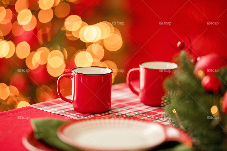 cup of coffee in a cozy festive Christmas atmosphere