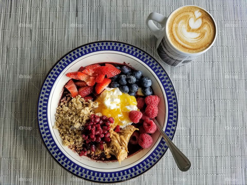 açai bowl and latte