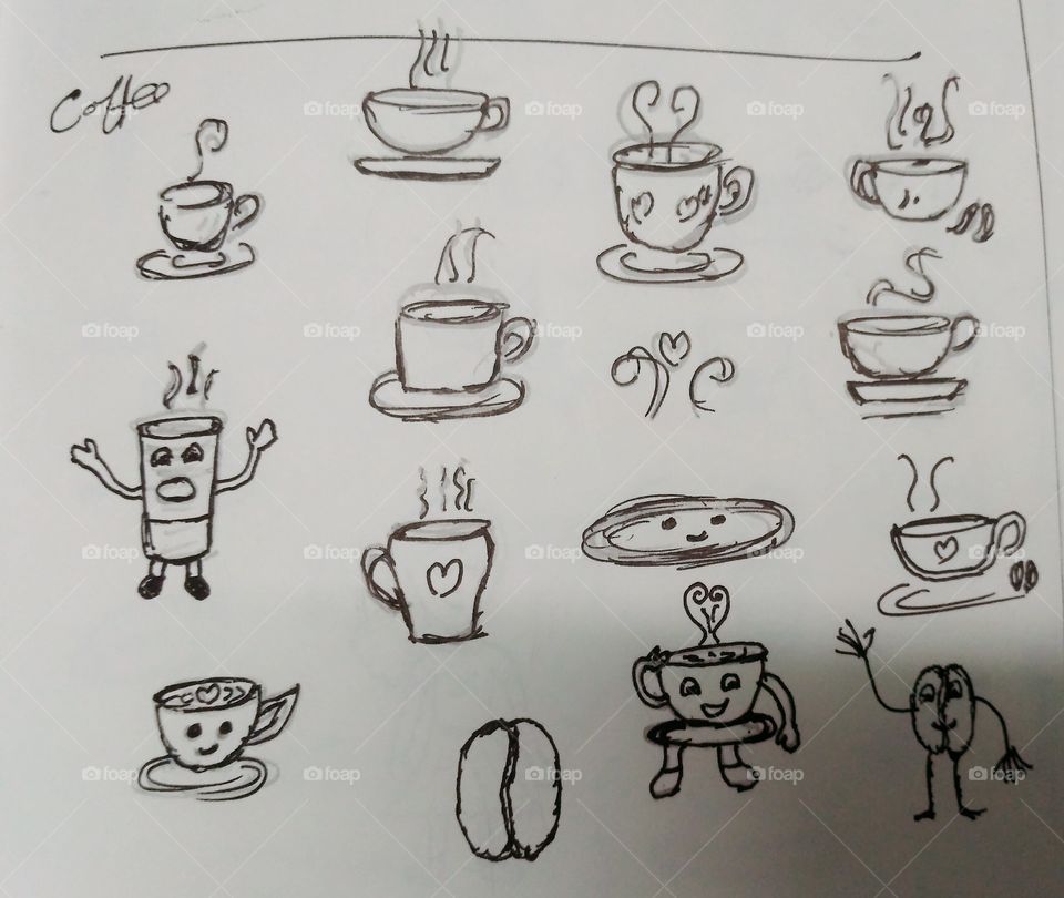 Hand drawn coffee cups