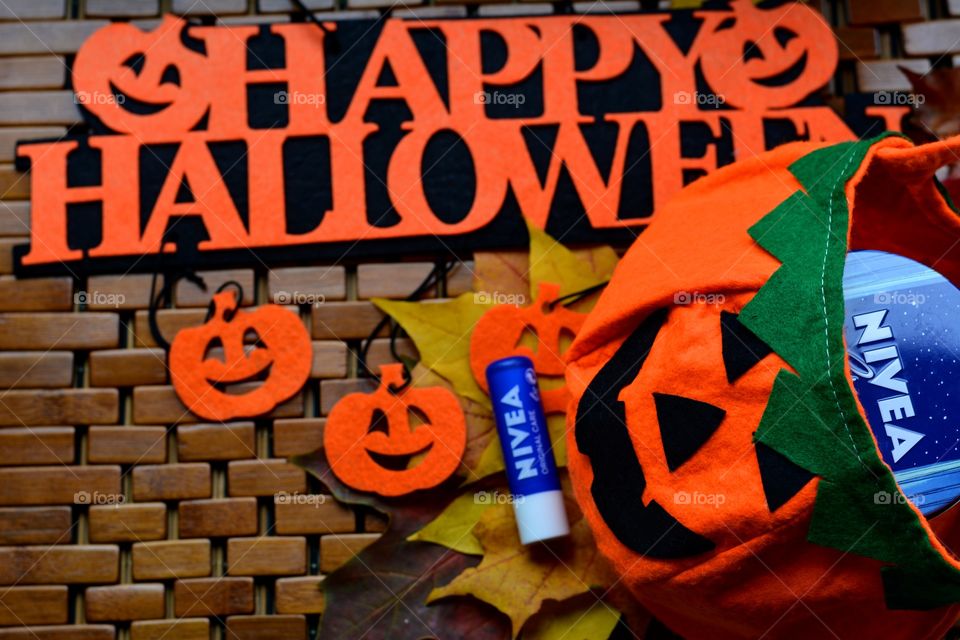 happy Halloween top view holiday background