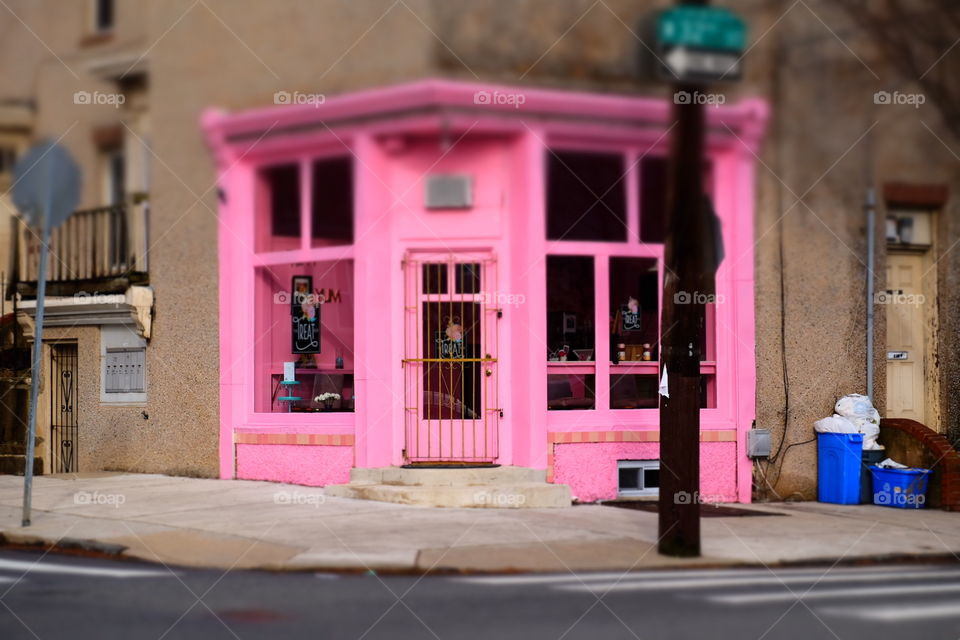 Pink Bakery On The Street Corner In Philadelphia Pennsylvania, Architecture Photography, Treats For Sale