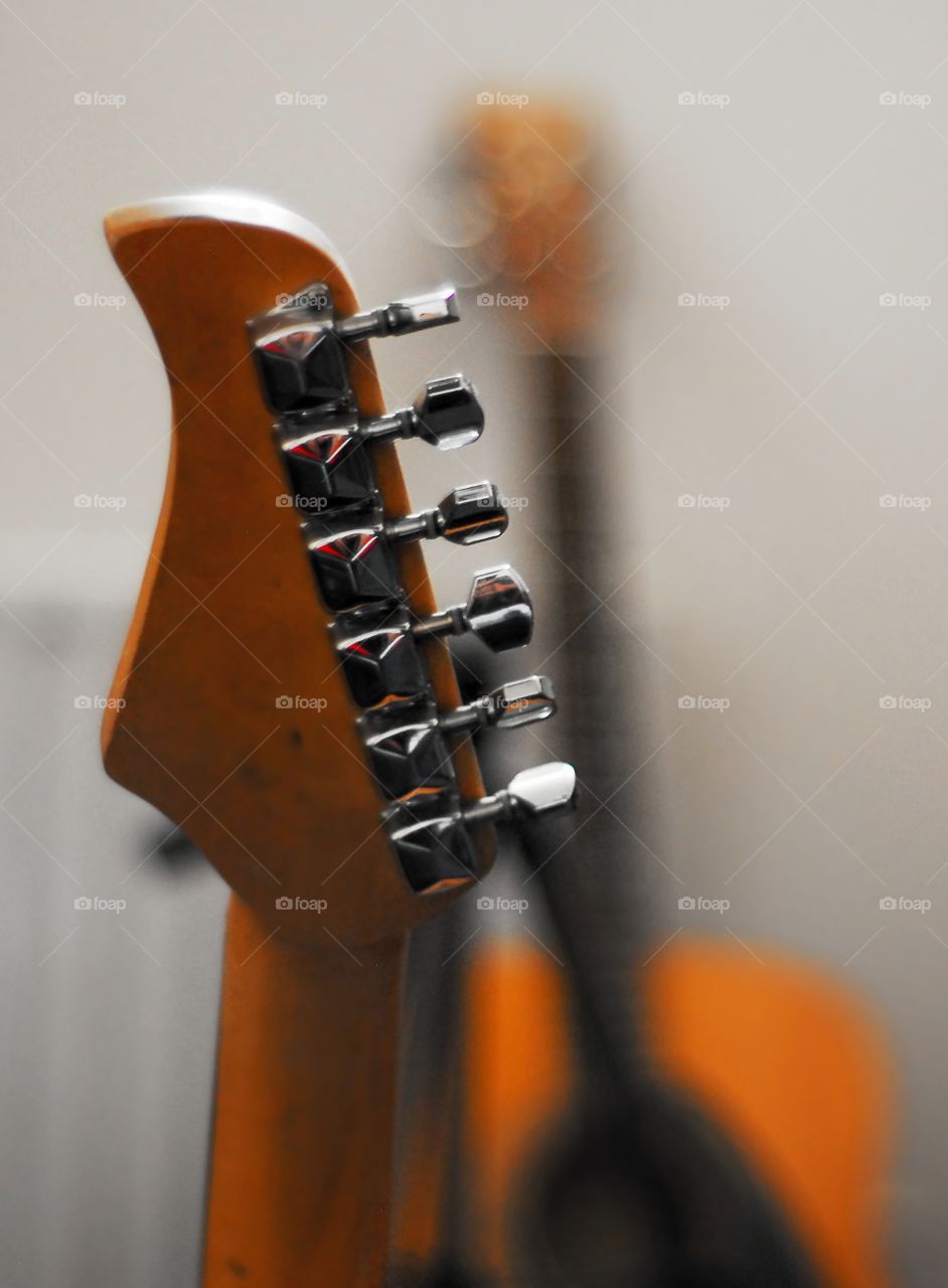 Close-up of a guitar head