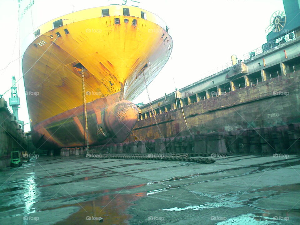 #dry dock#  ship# anchor chains# blocks# log#