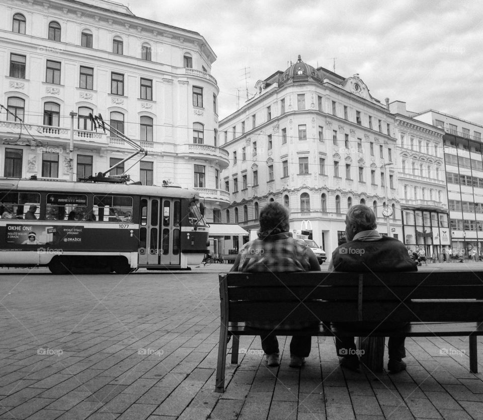 People watching the city