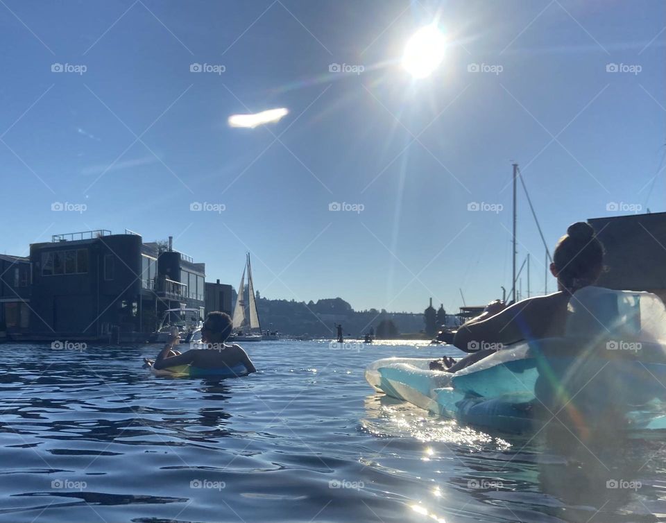 Floating in Puget Sound on a sunny day