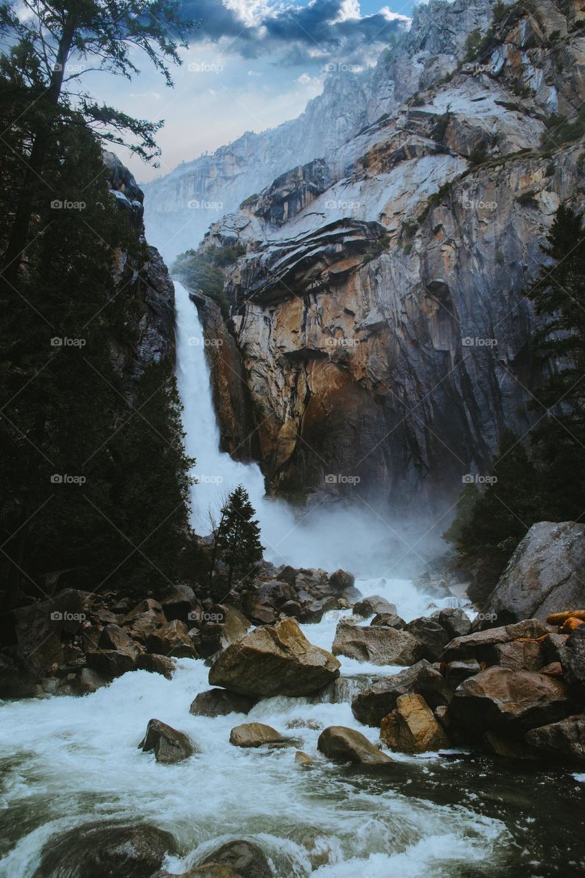 Nice water fall in the valley scenery
