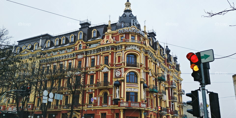 Old architecture of Kiev building, Ukraine