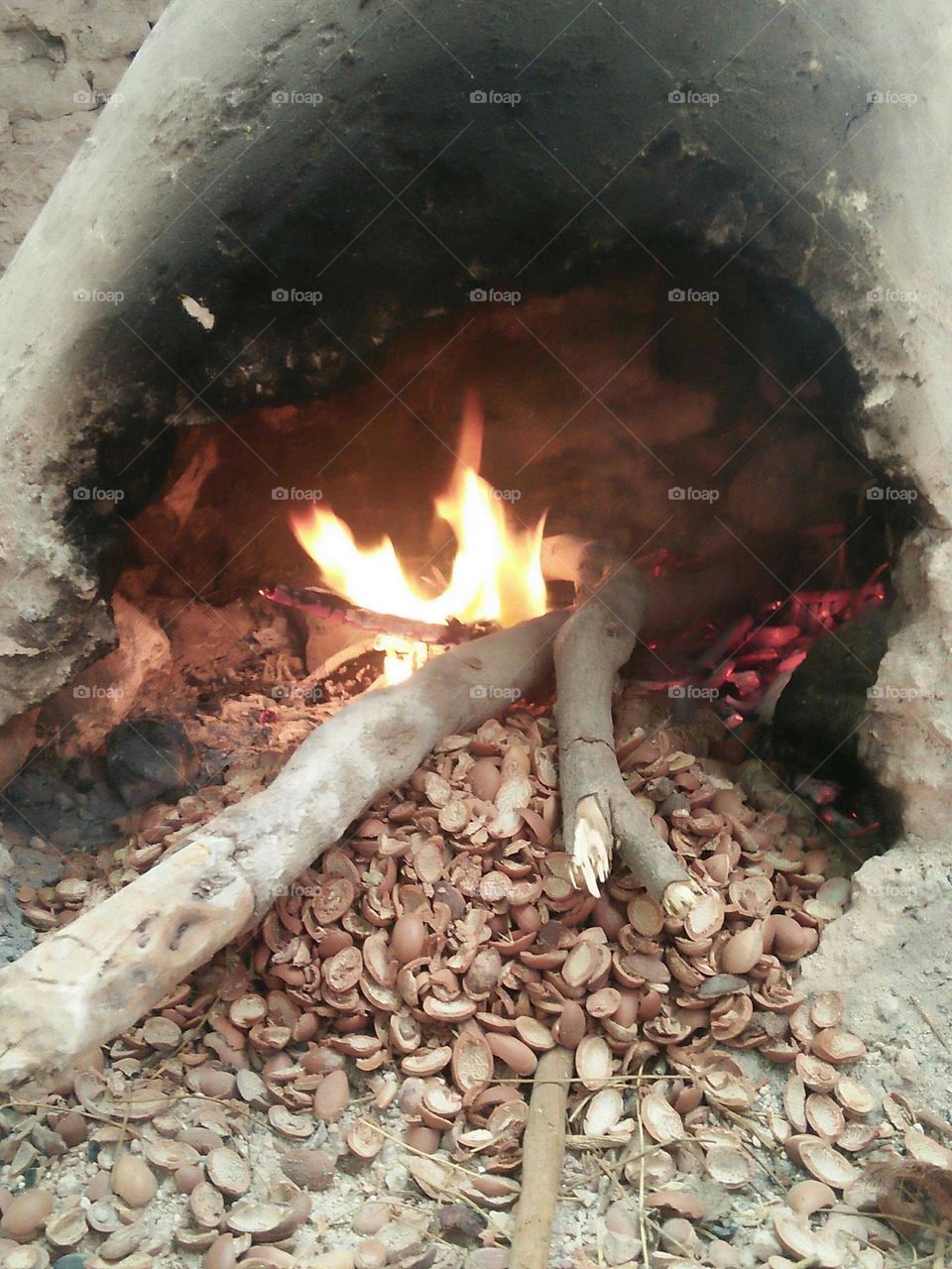 Near the fire stove in winter.