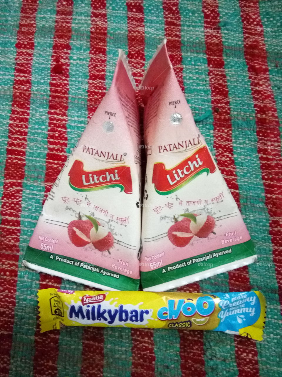 Patanjali Litchi and Milkybar chocolate- eat healthy, drink healthy stay fit.
