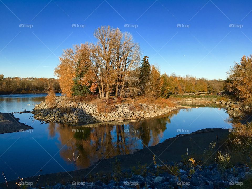 Calm at Prince's Island. Sunset fall scene at Prince's Island Park, Calgary, AB, Canada
