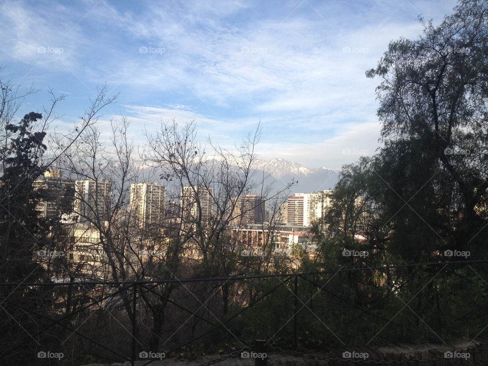 Santiago de Chile. A view of the snow capped mountains beyond Chile's capital city of Santiago